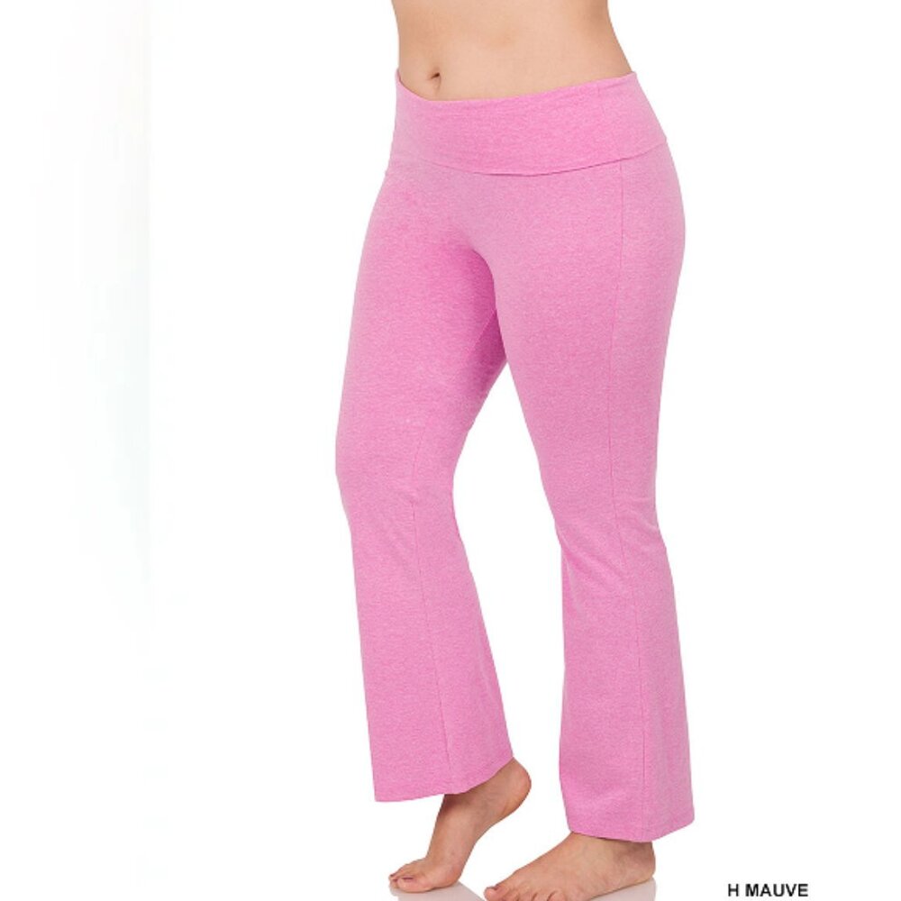 ZENANA PLUS PREMIUM COTTON FOLD OVER YOGA FLARE PANTS H. MOUVE S-M-L…